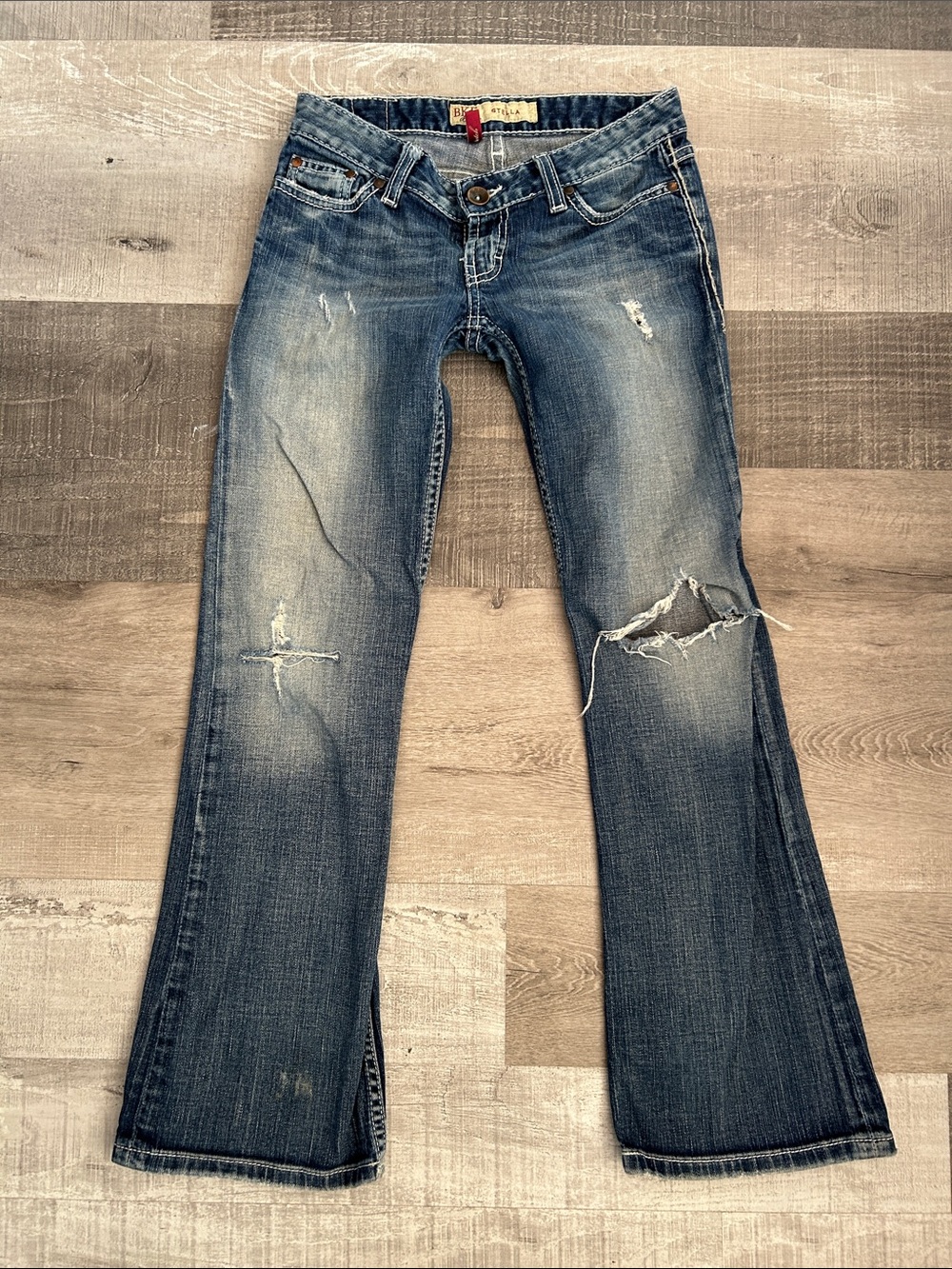 BKE Stella Women's Faded Blue Bootcut Jeans with Distressing size 26